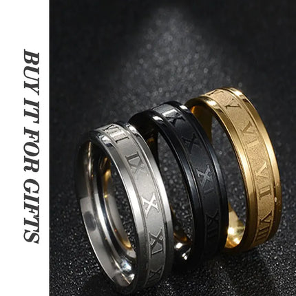 Vintage Roman Numberss Ring Temperament Fashion 6mm Width Stainless Steel Couple Ring For Men Woman Party Jewelry Birthday Gifts