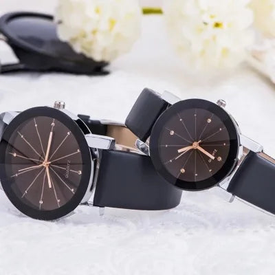 Men Women Leather Strap Line Analog Quartz Ladies Wrist Watches Fashion Couple Watches For Lovers Women's Watches Brand Luxury