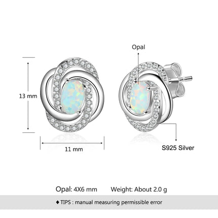 925 Sterling Silver Opal Earrings with Cubic Zirconia Twist Knot Stud Earrings for Women Silver 925 Jewelry Gift  (Lam Hub Fong)