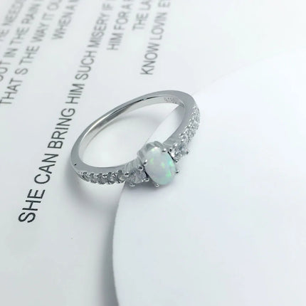 Opal Rings 925 Sterling Silver Cubic Zirconia Women Wedding Ring Simple Thin Female Finger Rings Fine Jewelry (Lam Hub Fong)