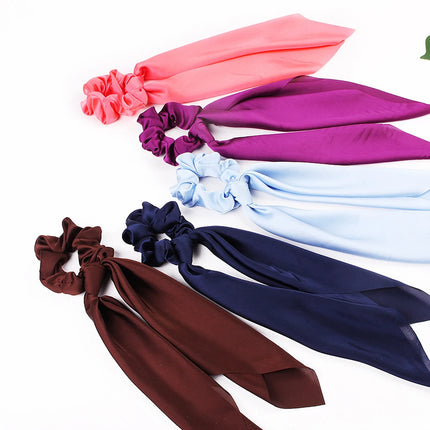 DIY Solid/Floral Print Bow Satin Long Ribbon Ponytail Scarf Hair Tie Scrunchies Women Girls Elastic Hair Bands Hair Accessories