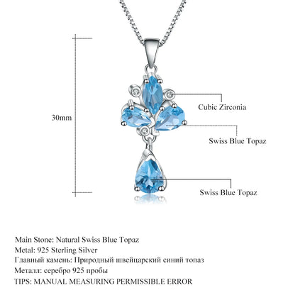 GEM'S BALLET 3.34Ct Natural Swiss Blue Topaz Gemstone Pendant 925 Sterling Silver C  Necklace for Women Wedding Fine Jewelry