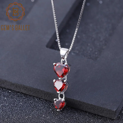 GEM'S BALLET 2.87Ct Natural Red Garnet Gemstone Genuine 925 Sterling Silver Heart Pendant Necklace For Women Engagement Jewelry