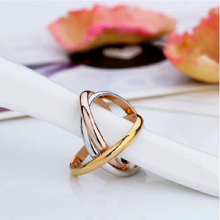 Stainless Steel Wholesale Hot Girl Women Finger Rings Creative Three Colors In One Ring For Women  Titanium Steel Ornament