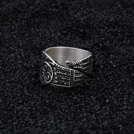 925 Sterling Silver Viking Odin Raven Hugin and Munin Ring Adjustable with Viking wood box as gift