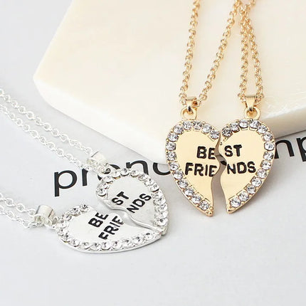 2 Pcs/set Love English Pendant Alloy Ornaments Fashion Best Friends Heart Necklace Good Friends Choker Statement Necklace