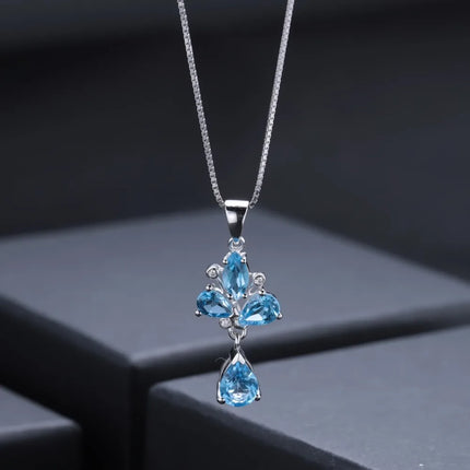 GEM'S BALLET 3.34Ct Natural Swiss Blue Topaz Gemstone Pendant 925 Sterling Silver C  Necklace for Women Wedding Fine Jewelry