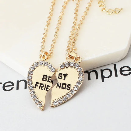 2 Pcs/set Love English Pendant Alloy Ornaments Fashion Best Friends Heart Necklace Good Friends Choker Statement Necklace