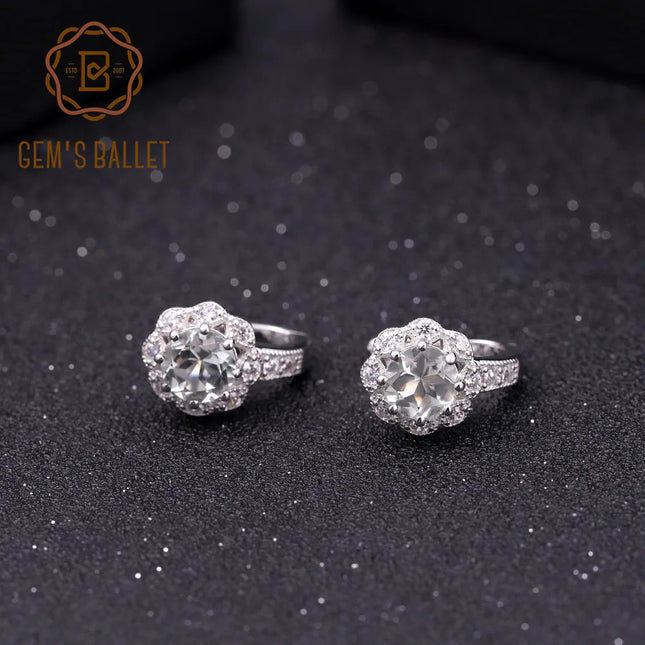 GEM'S BALLET 2.52Ct Natural Green Amethyst Flower Gemstone Earrings 925 Sterling Silver Elegant Stud Earrings for Women Jewelry