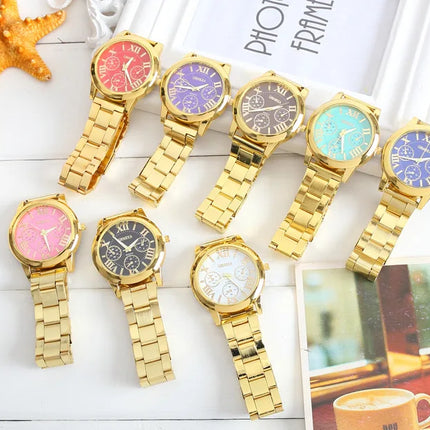 2024 New Brand 3 Eyes Gold Geneva Casual Quartz Watch Women Stainless Steel Dress Watches Relogio Feminino Ladies Clock Hot Sale