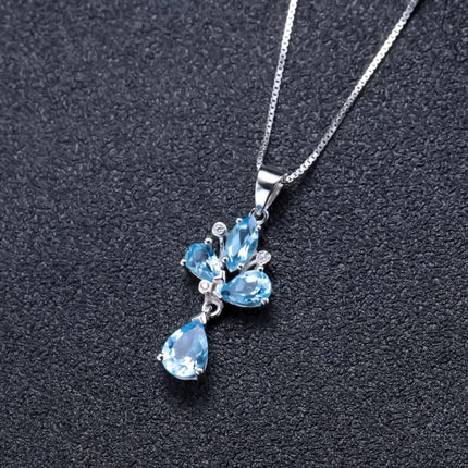 GEM'S BALLET 3.34Ct Natural Swiss Blue Topaz Gemstone Pendant 925 Sterling Silver C  Necklace for Women Wedding Fine Jewelry