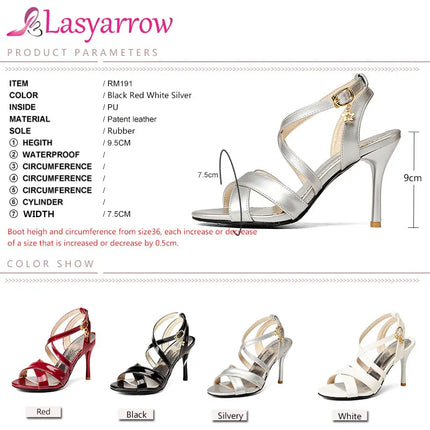 Lasyarrow Thin High Heels Sandalias Sapatos Femininos Open Peep Toe Gladiator Roman Shoes Woman Patent Leather Black Red RM191