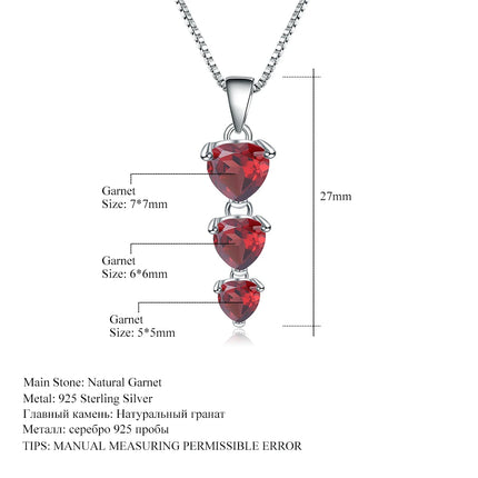 GEM'S BALLET 2.87Ct Natural Red Garnet Gemstone Genuine 925 Sterling Silver Heart Pendant Necklace For Women Engagement Jewelry