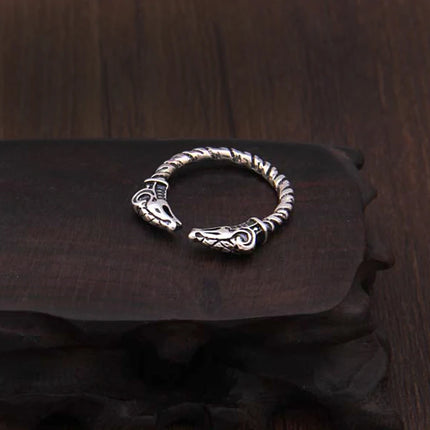 S925 Sterling Silver Viking Adjustable Goat Twist Ring with vintage viking wood box