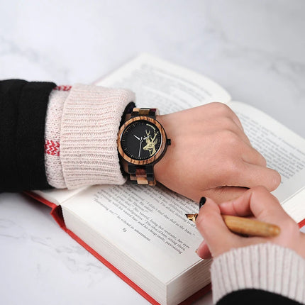 BOBO BIRD Quartz Watch Men reloj mujer Elk Engraved Wooden Women Watches in Wood Box relogio masculino Customized Gift for Lover