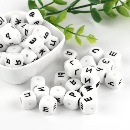 10pc/lot Russian Letters Silicone Beads DIY Name Teether Baby Pacifier Clips Beads Food Grade Silicone Cube 12mm Teething Beads