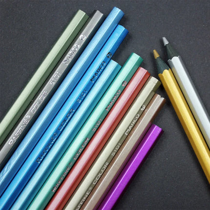 Metallic Color Pencil Set Fine Professional Painting Art Black Wood Pencil Metal Crayon Drawing Greeting cards Stationery School