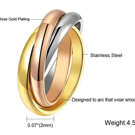 Stainless Steel Wholesale Hot Girl Women Finger Rings Creative Three Colors In One Ring For Women  Titanium Steel Ornament