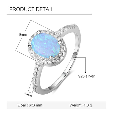 Promise 925 Sterling Silver Ring Blue Opal Stone With For Women Valentine's Day Romantic Gift(Lam Hub Fong)