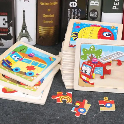 4PCS/lot 3D Wooden Jigsaw Puzzles for Children Kids Toys Cartoon Animal/Traffic Puzzles Baby Educational Puzles Wholesale GYH