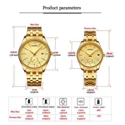 CHENXI Golden Wrist Watch Men Watches Lady Top Brand Luxury Quartz Wristwatch for Lover's Fashion Dress Clock Women