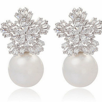 Imitation Pearl Earrings Women Fashion Snowflake Crystal Earrings Charm Zircon Jewelry Cute Earrings Best Choice for Couple Gift