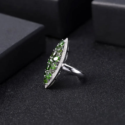 GEM'S BALLET 100% 925 Sterling Silver Gemstone Rings 5.0Ct Natural Chrome Diopside Cocktail Ring for Women Wedding Fine Jewelry