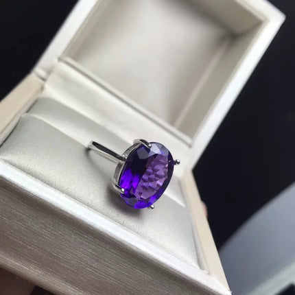 Uloveido 5ct Natural Amethyst Ring,925 Sterling Silver,Ring for Women, Female Birthstone Ring,Wedding Promise Jewellery FJ343