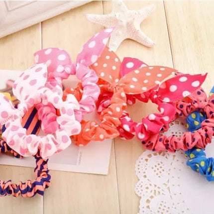 New Cute Dot Fabric Rabbit Ear Girls Woman Hairbands Hair Rope For Women Mix Wholesale Hot New Arrive!