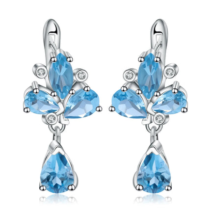 GEM'S BALLET 925 Sterling Silver Flower Earrings 6.69Ct Natural Swiss Blue Topaz Gemstone Drop Earrings for Women Fine Jewelry