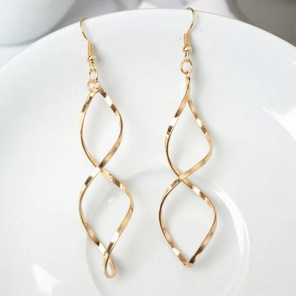 Elegant Korean Style Spiral Wave Earrings - Geometric Drop Dangle Jewelry for Women