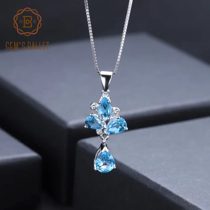 GEM'S BALLET 3.34Ct Natural Swiss Blue Topaz Gemstone Pendant 925 Sterling Silver C  Necklace for Women Wedding Fine Jewelry