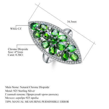 GEM'S BALLET 100% 925 Sterling Silver Gemstone Rings 5.0Ct Natural Chrome Diopside Cocktail Ring for Women Wedding Fine Jewelry