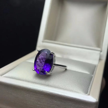 Uloveido 5ct Natural Amethyst Ring,925 Sterling Silver,Ring for Women, Female Birthstone Ring,Wedding Promise Jewellery FJ343