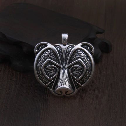 925 Sterling Silver Viking Bear Pendant Nekclace with real leather chain and keel chain as gift