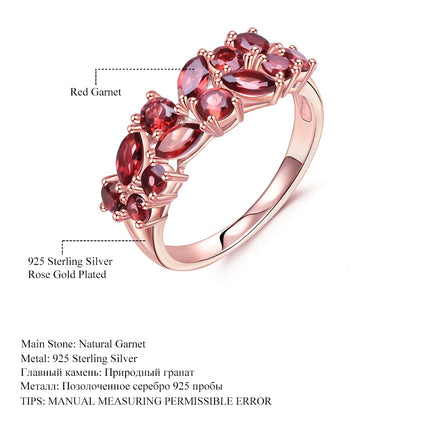 GEM'S BALLET 925 Sterling Silver Rose Gold Plated Wedding Band 2.47Ct Natural Red Garnet Gemstone Rings for Women Fine Jewelry