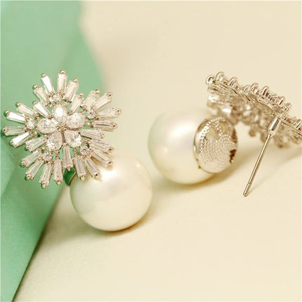 Imitation Pearl Earrings Women Fashion Snowflake Crystal Earrings Charm Zircon Jewelry Cute Earrings Best Choice for Couple Gift