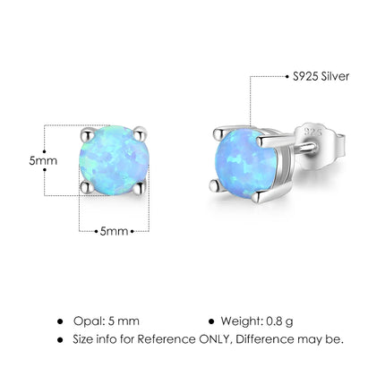 Cute 5mm Created Blue Pink White Opal Earrings for Women 925 Sterling Silver Stud Earrings Round Small Earrings (Lam Hub Fong)