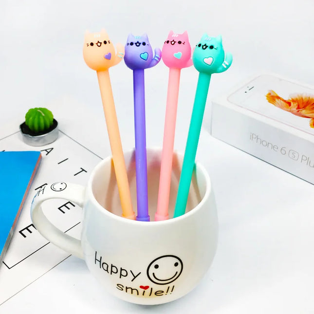 24 PCS Korean Creative Cute Student Black Carbon Pen Candy Color Caring Cat Office Supplies Neutral Pen Kawaii School Supplies