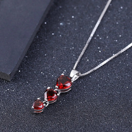 GEM'S BALLET 2.87Ct Natural Red Garnet Gemstone Genuine 925 Sterling Silver Heart Pendant Necklace For Women Engagement Jewelry