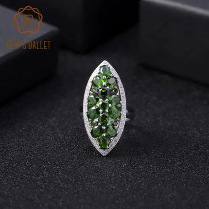 GEM'S BALLET 100% 925 Sterling Silver Gemstone Rings 5.0Ct Natural Chrome Diopside Cocktail Ring for Women Wedding Fine Jewelry