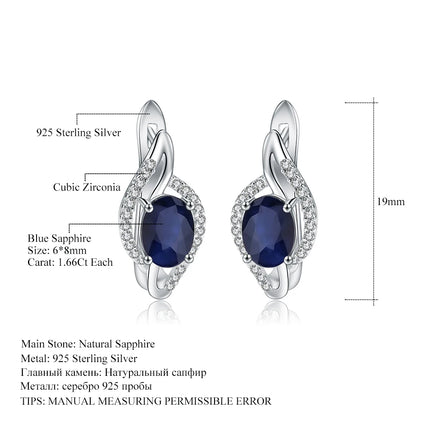 GEM'S BALLET 3.32Ct Natural Blue Sapphire Earrings Real 925 Sterling Silver Gemstone Stud Earrings for Women Fine Jewelry