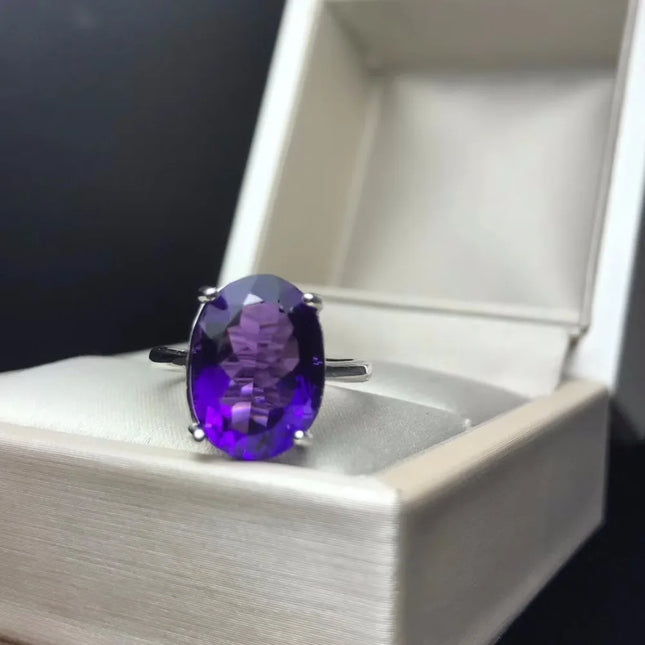 Uloveido 5ct Natural Amethyst Ring,925 Sterling Silver,Ring for Women, Female Birthstone Ring,Wedding Promise Jewellery FJ343