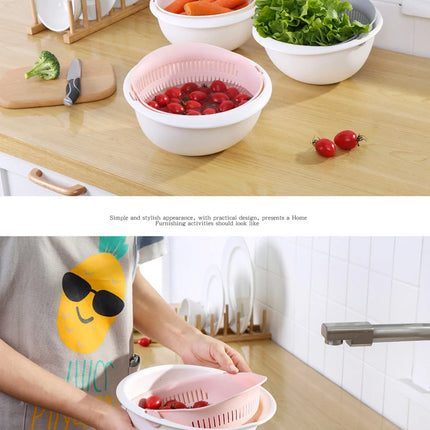 Kitchen Rotatable Double Drain Basket Fruits Vegetables Washing Storage Basket Strainers Bowl Cleaning Filter Colander Tool