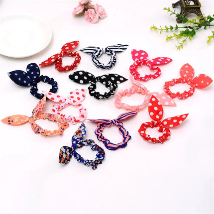 20Pcs Korean Fashion Elastic Hair Bands Girls Hair Accessories Bunny Rabbit Ears Scrunchy Rubber Band Candy Color Cute Headdress