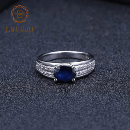 GEM'S BALLET 1.66Ct Oval Natural Blue Sapphire Gemstone Ring 925 Sterling Silver Wedding Rings for Women Classic Fine Jewelry