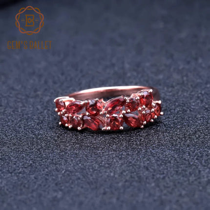 GEM'S BALLET 925 Sterling Silver Rose Gold Plated Wedding Band 2.47Ct Natural Red Garnet Gemstone Rings for Women Fine Jewelry