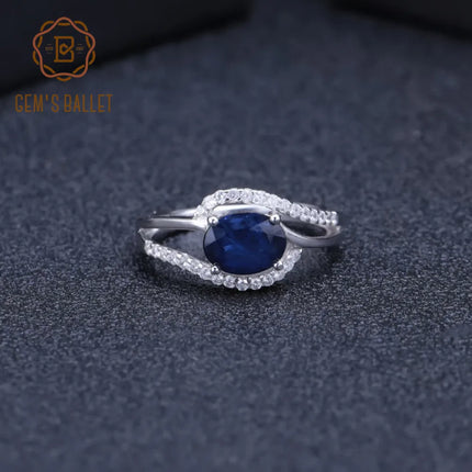 GEM'S BALLET 100% 925 Sterling Silver Classic Fine Rings 1.66Ct Oval Natural Blue Sapphire Gemstone Ring for Women Jewelry