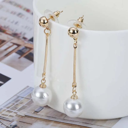 Elegant Simulated Pearl Tassel Dangle Earrings - Chic Office/Career Jewelry for Women