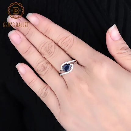 GEM'S BALLET 100% 925 Sterling Silver Classic Fine Rings 1.66Ct Oval Natural Blue Sapphire Gemstone Ring for Women Jewelry